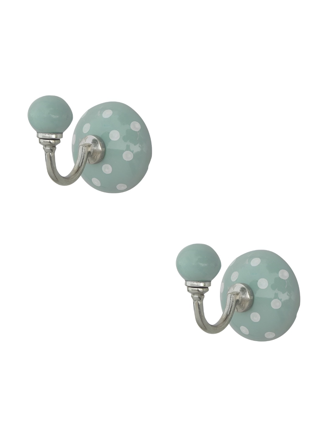 

IndianShelf Green and White 2 Pieces Ceramic Dotted Wall Hooks