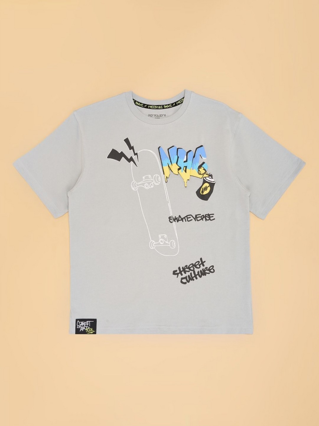 

Pantaloons Junior Boys Graphic Printed Round Neck Cotton T-shirt, Grey