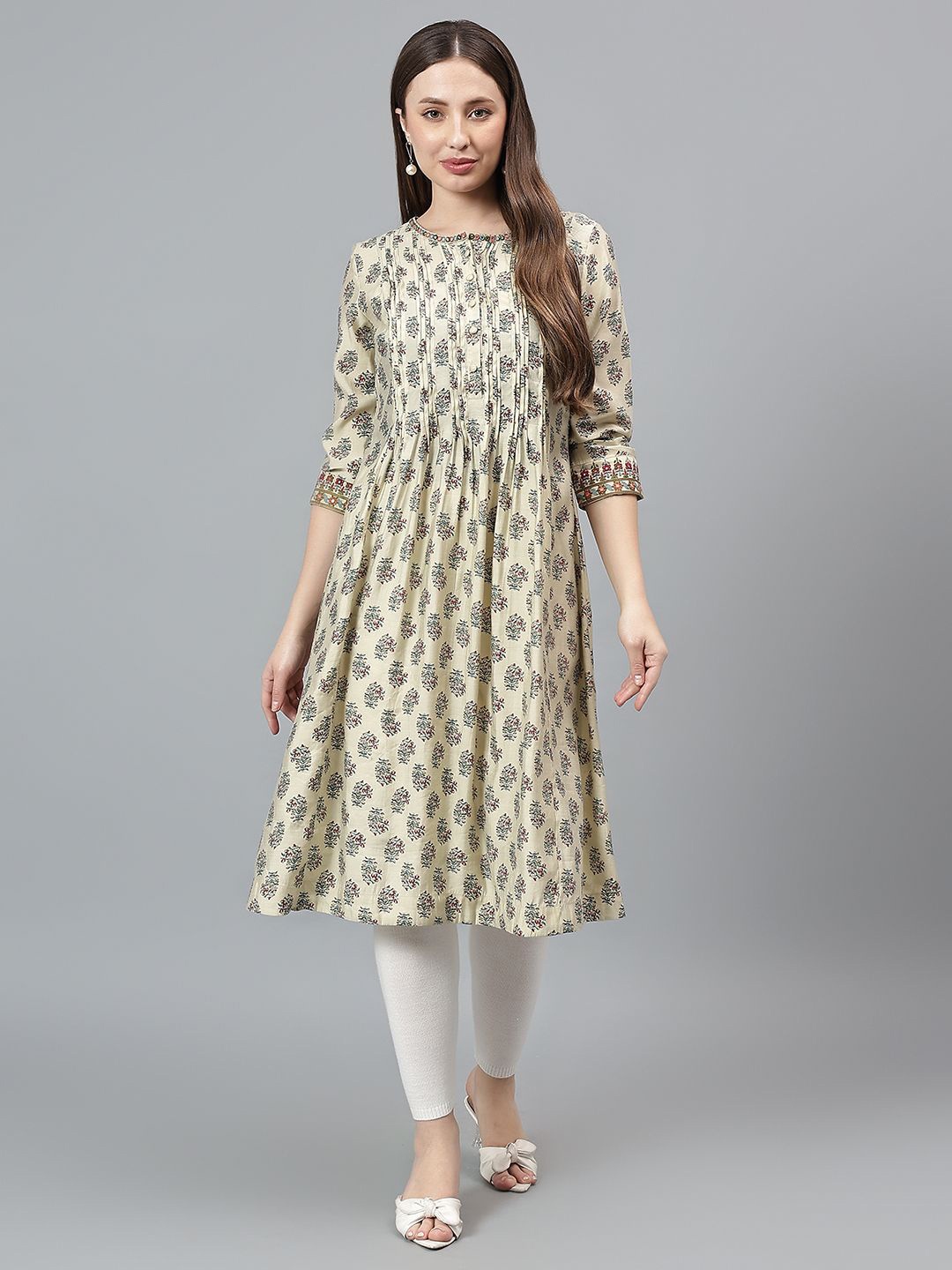 

Cantabil Women Floral Printed Indie Florals Kurta, Beige
