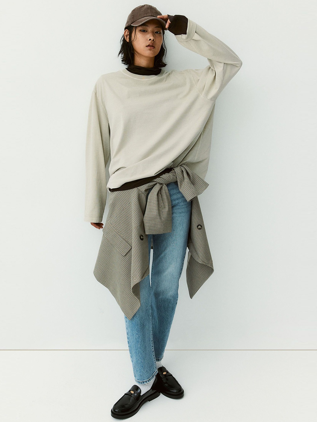 

H&M Long-Sleeved Jersey Top, Beige