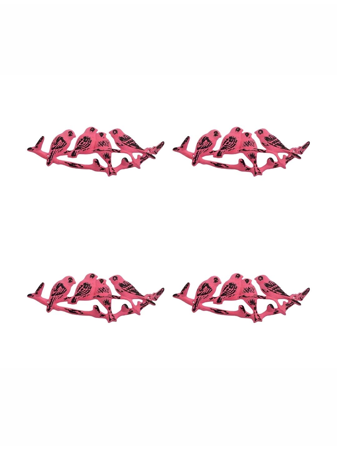 

IndianShelf Pink & Black 4 Pieces Birds Iron Wall Hooks