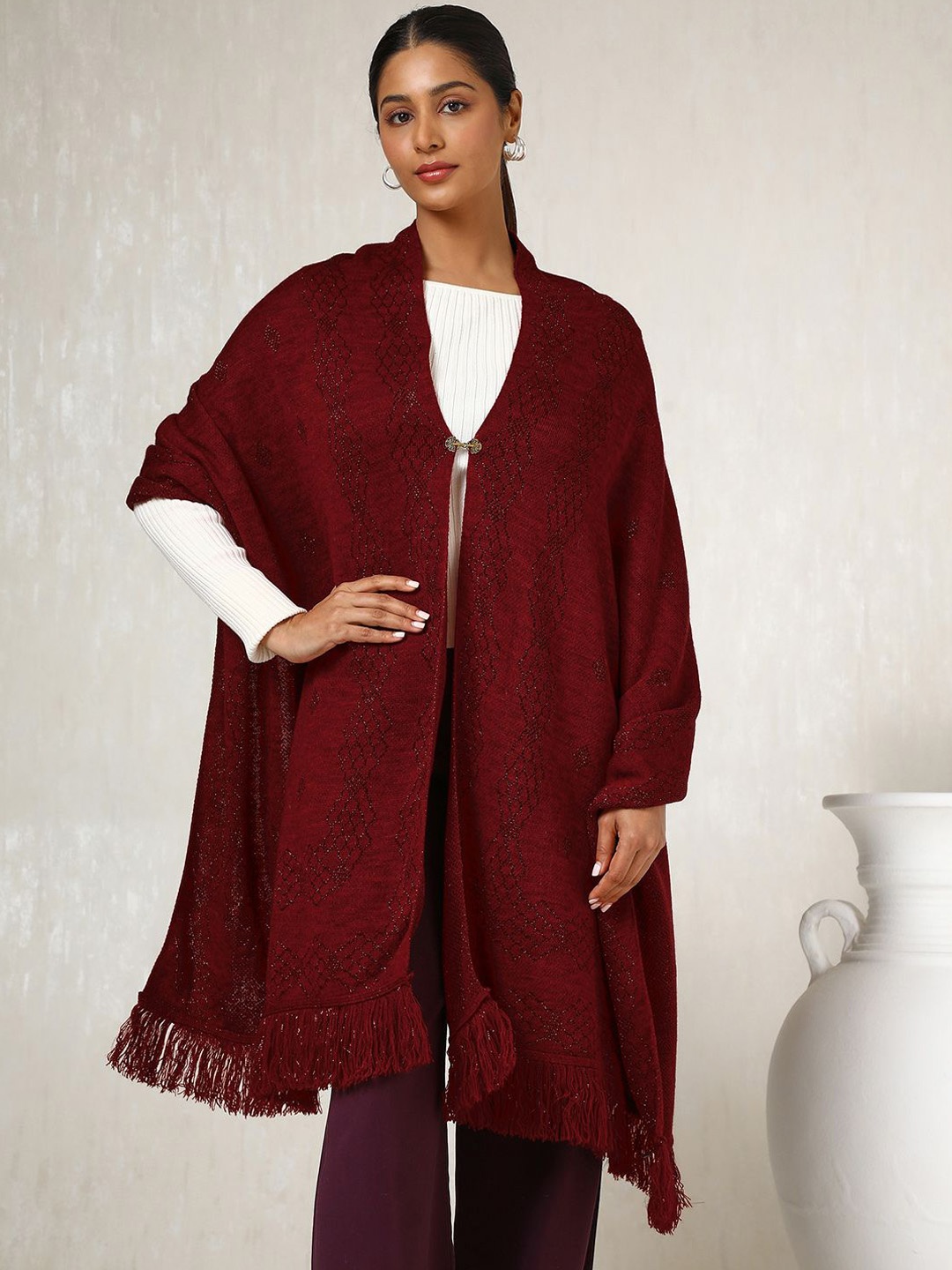 

Soch Women Woven Design Shawl, Red