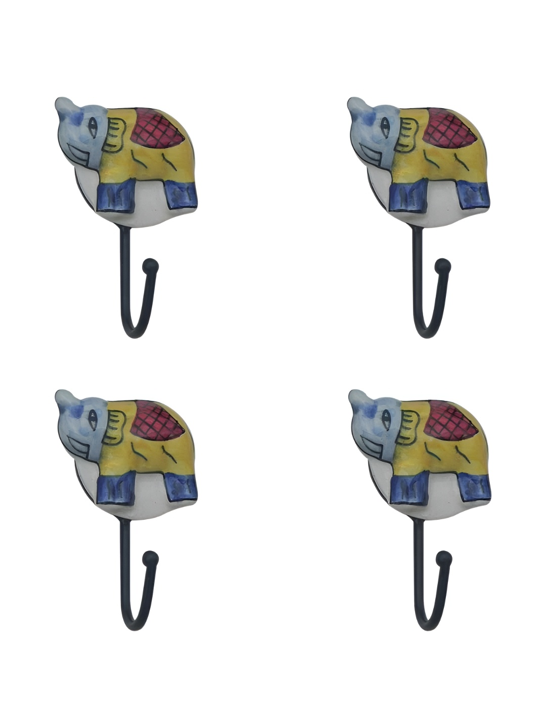

IndianShelf Yellow & White 4 Pieces Elephant Textured Ceramic Wall Hooks
