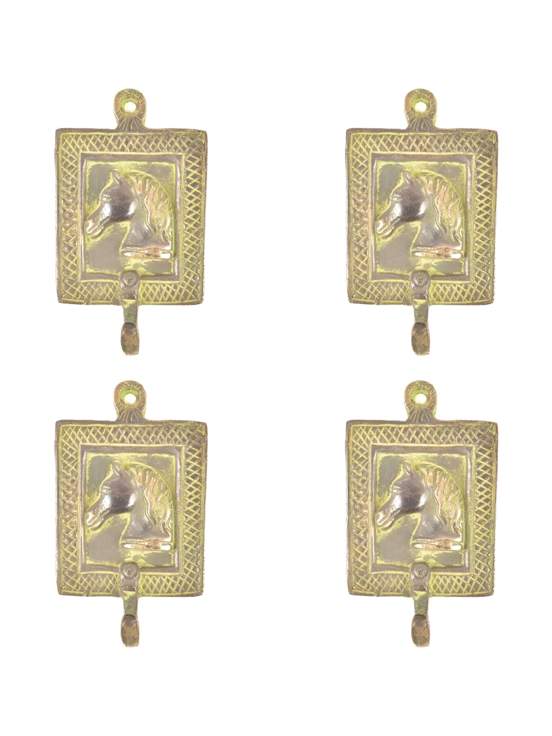 

IndianShelf Gold Toned 4 Pieces Horse Textured Ceramic Wall Hook