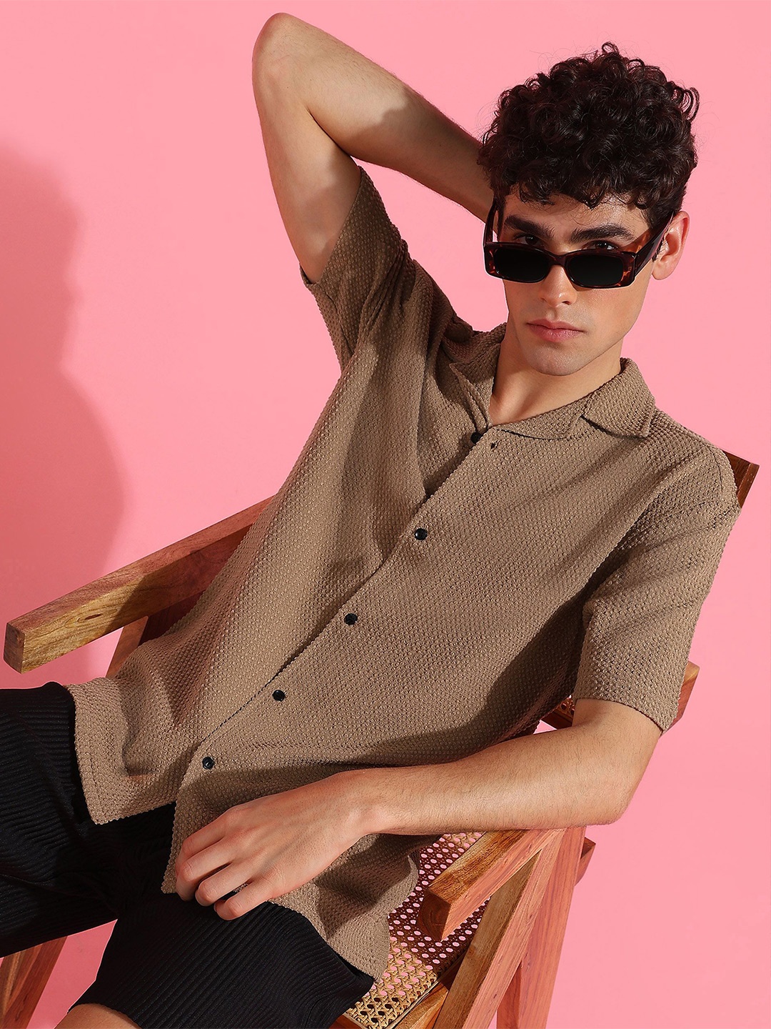 

INDICLUB Men Opaque Casual Shirt, Khaki