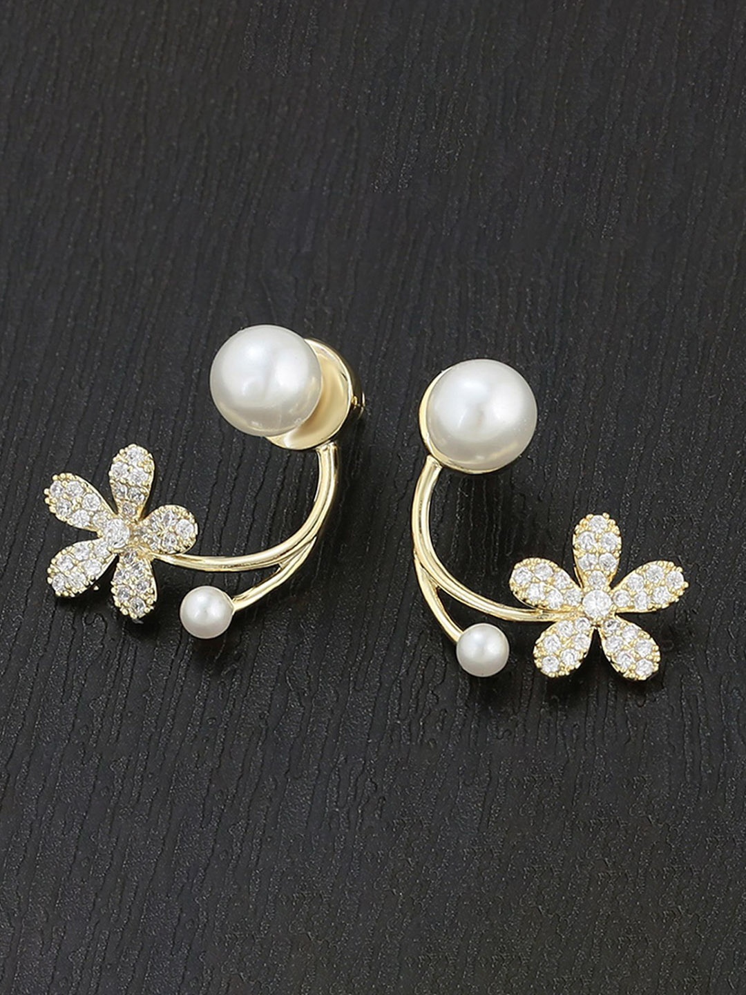 

PolluxCraft Gold-Plated Stone Studded & Beaded Floral Korean Studs