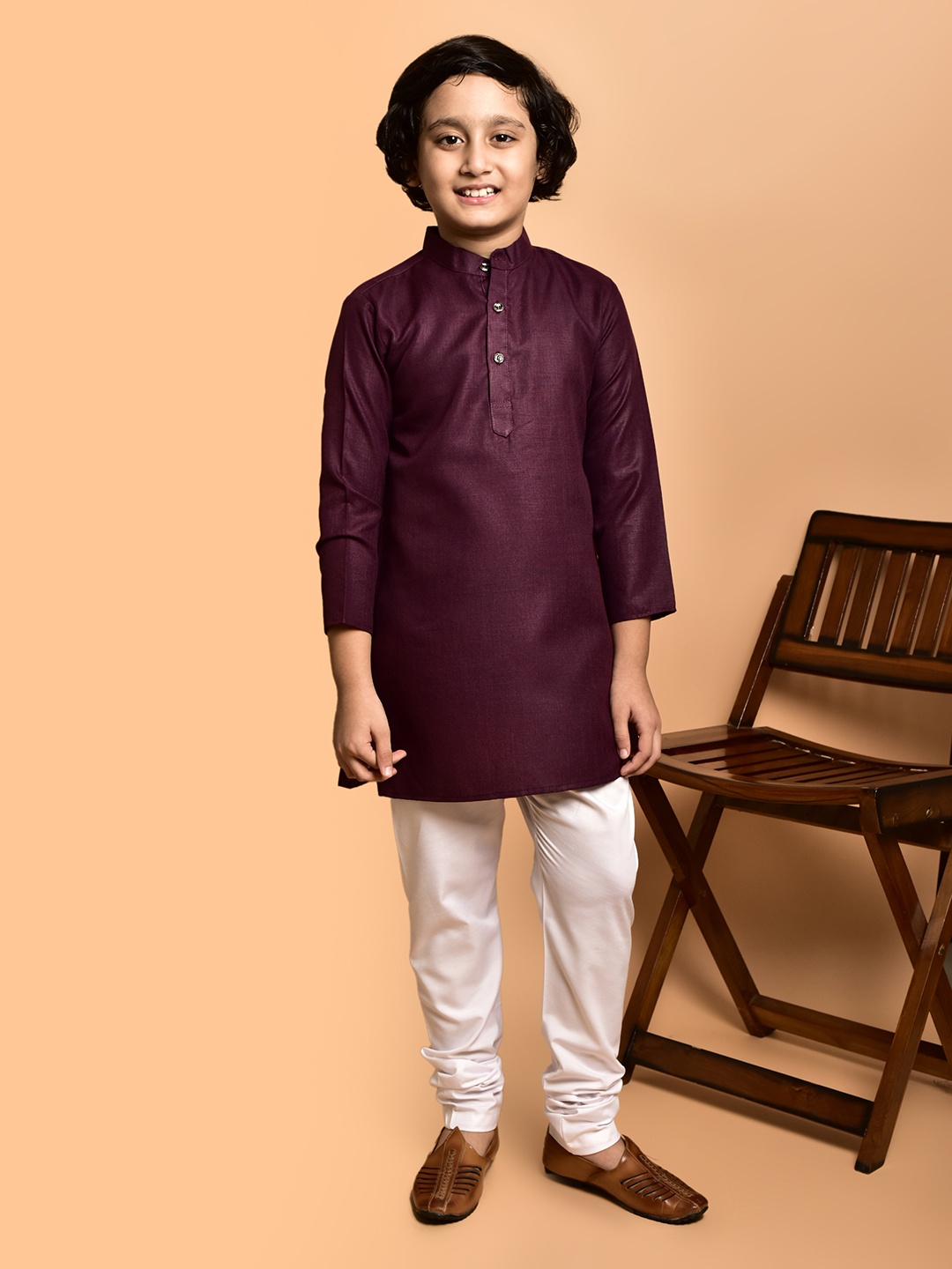 

PRINTINDIA Boys Mandarin Collar Regular Straight Kurta with Pyjamas, Purple