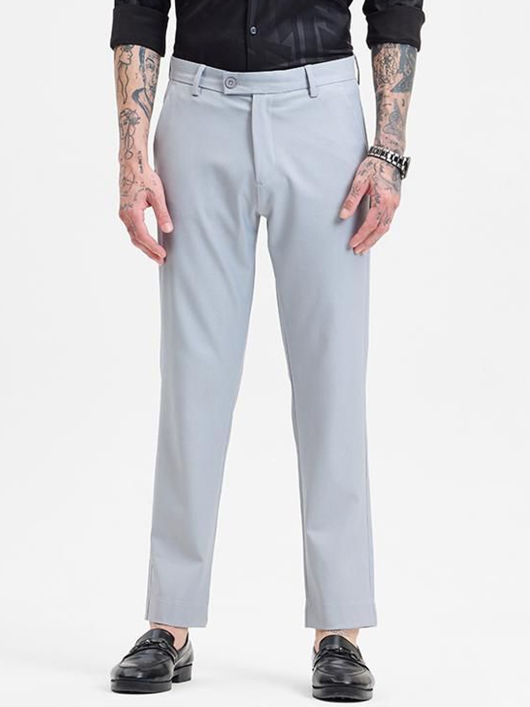 

Snitch Men Smart Slim Fit Mid-Rise Trousers, Grey