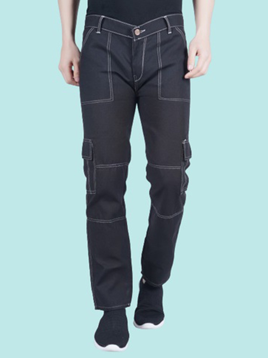 

COMFITS Men Classic Straight Fit Mid-Rise Slash Knee Jeans, Black