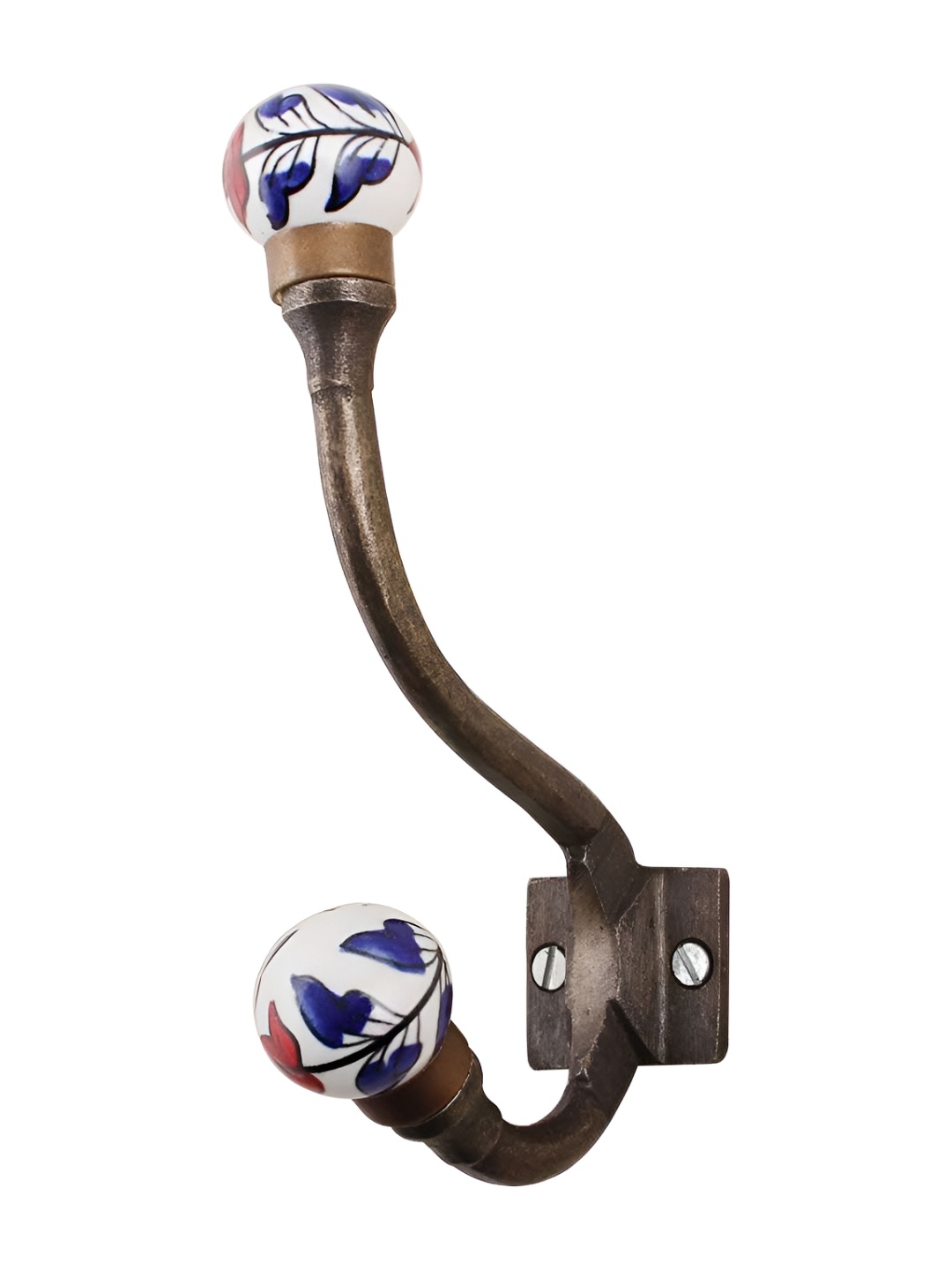 

IndianShelf Copper Toned & White Floral Printed Ceramic Wall Hook