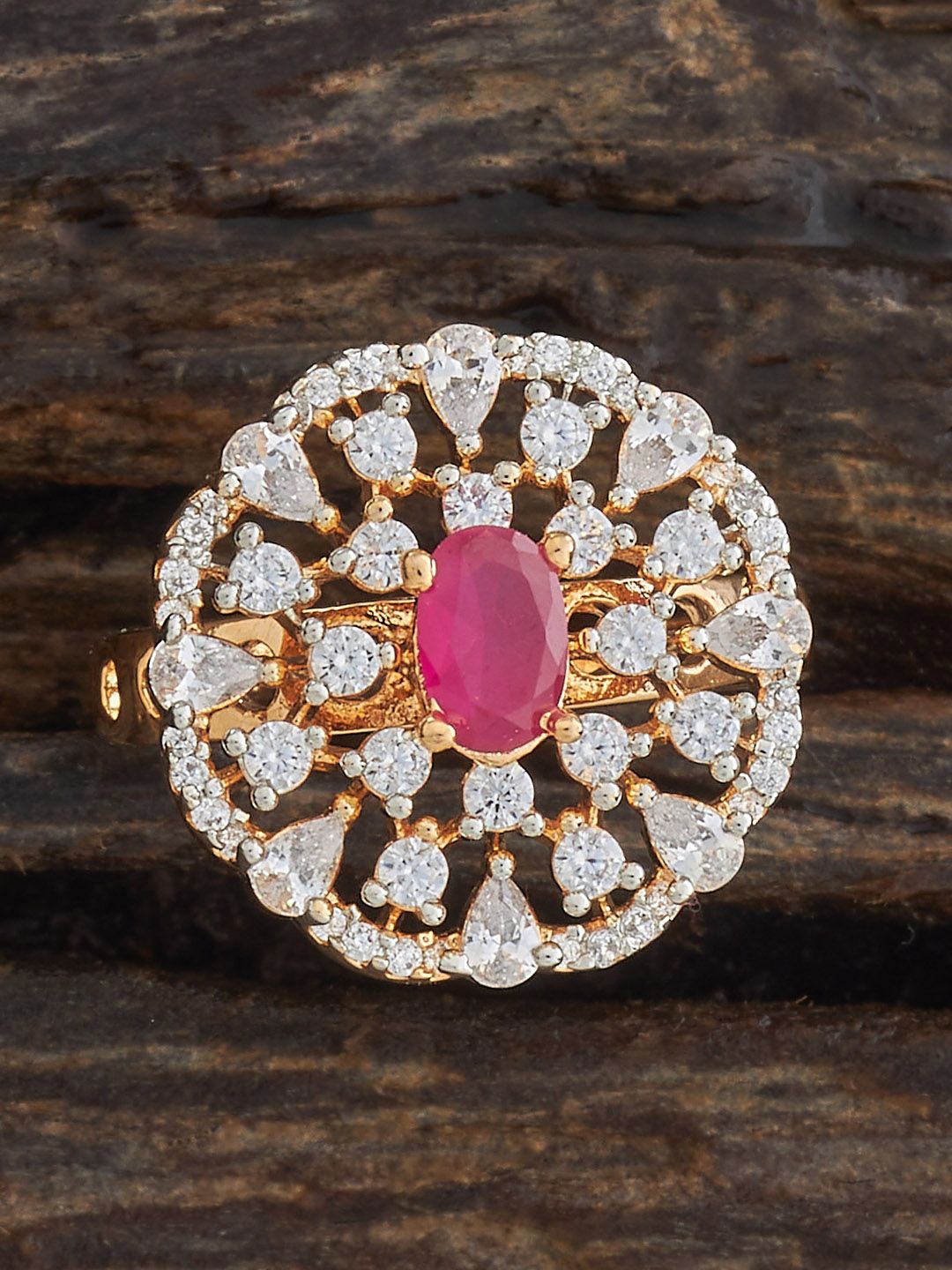 

Kushal's Fashion Jewellery Gold-Plated Zircon-Studded Adjustable Finger Ring