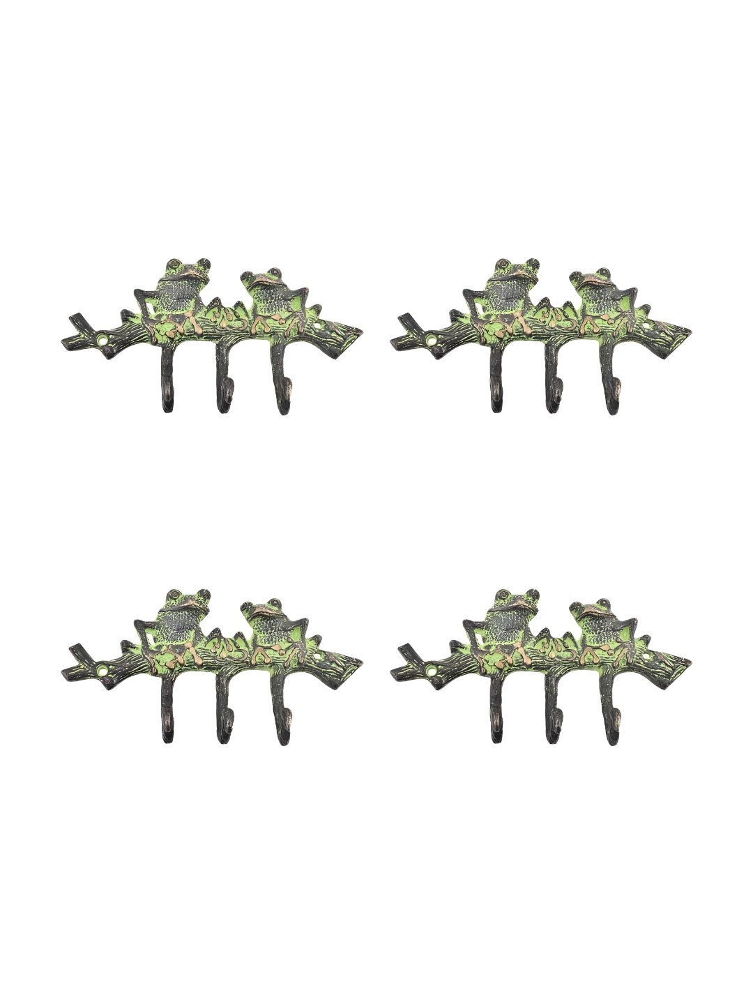 

IndianShelf Green 4 Pieces Brass Frogs Wall Hangers Coat Hooks