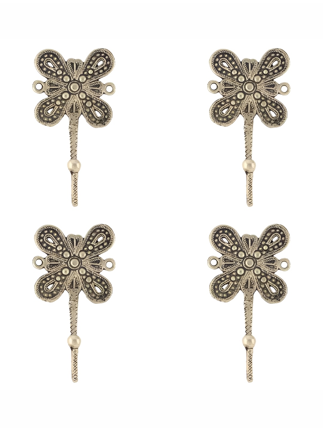 

IndianShelf Gold-Toned & Black 4 Pieces Floral Brass Wall Hooks