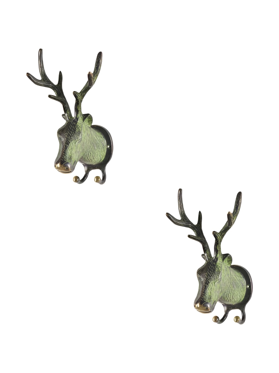 

IndianShelf Green & Grey 2 Pieces Deer Textured Ceramic Wall Hooks