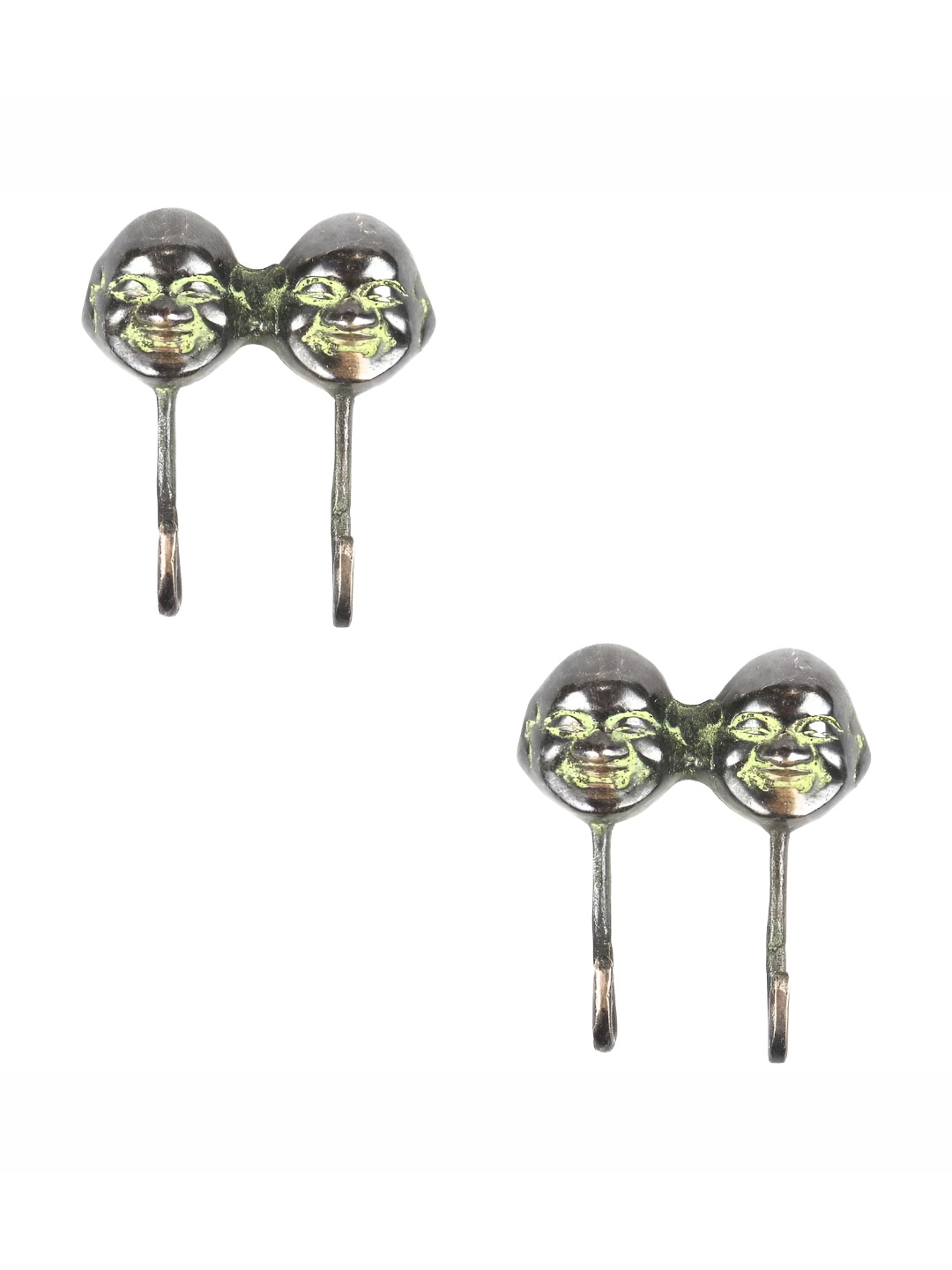 

IndianShelf Black & Green 2 Pieces Brass Laughing Buddha Wall Hooks
