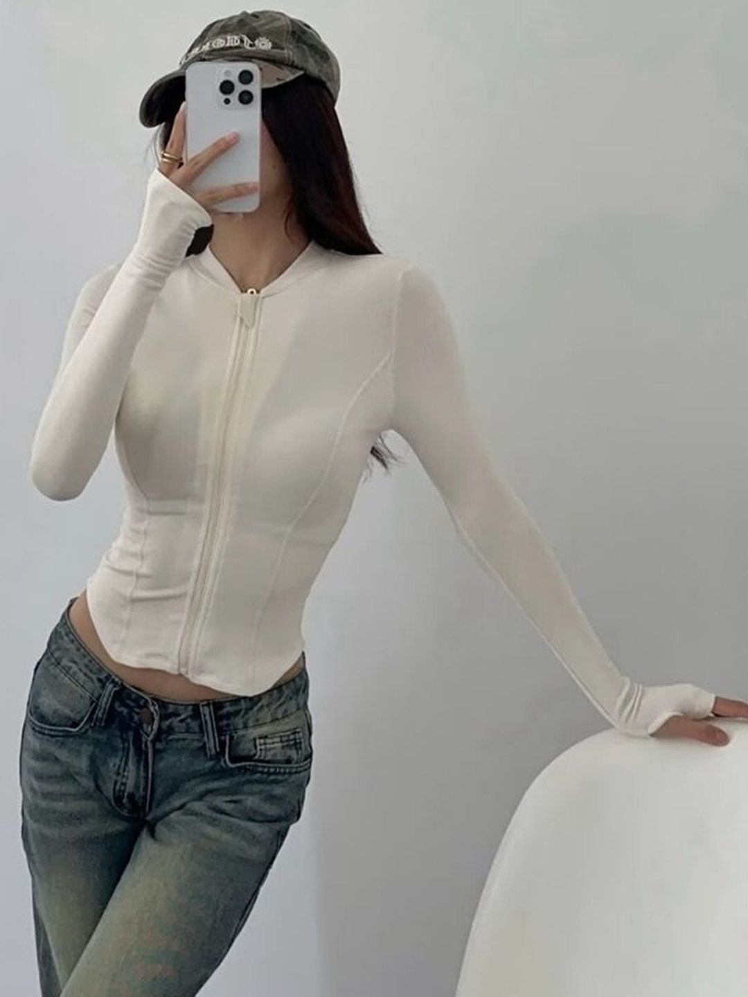 

LULU & SKY Women Collarless Solid Cotton Casual Sporty Jacket, Off white