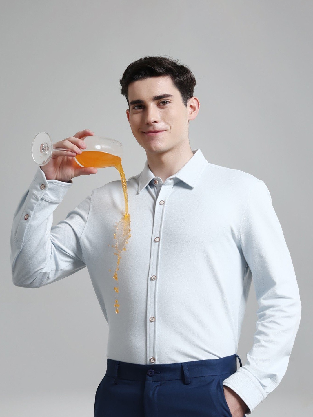 

TURMS Anti-Stain Anti-Odor Water Repellent Knitted Cotton Rich Casual Shirt, White