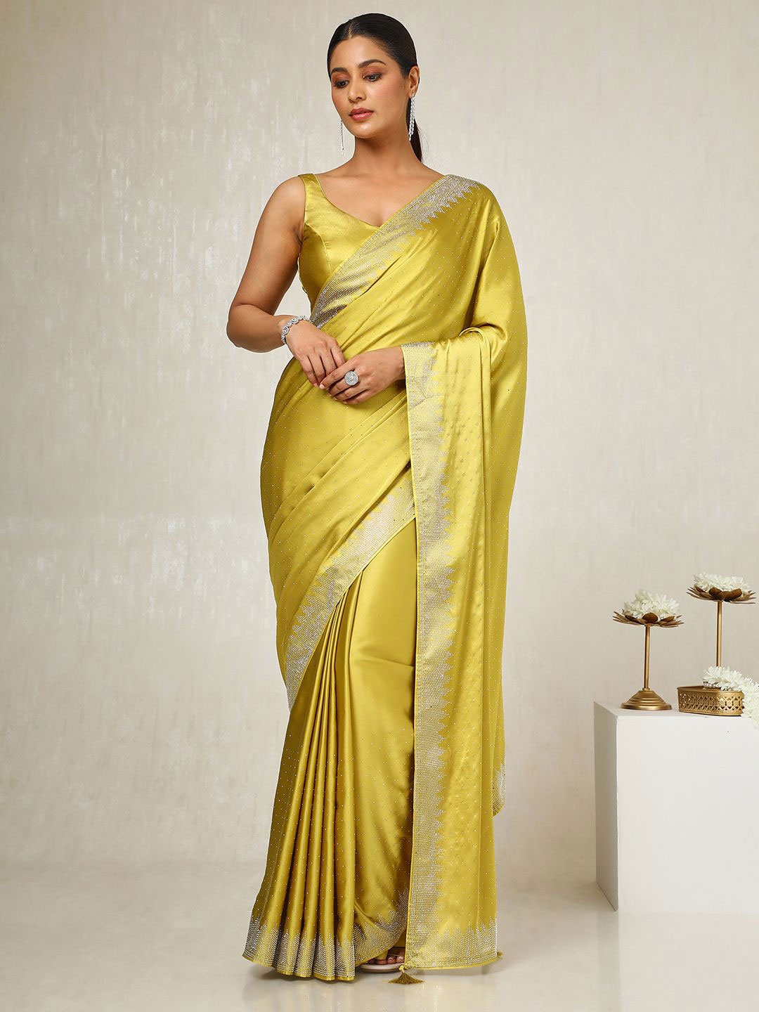 

Soch Embellished Beads and Stones Satin Saree, Mustard