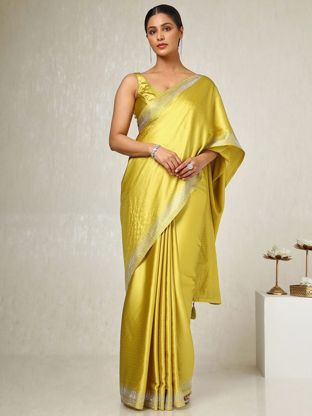 

Soch Embellished Beads and Stones Satin Saree, Mustard