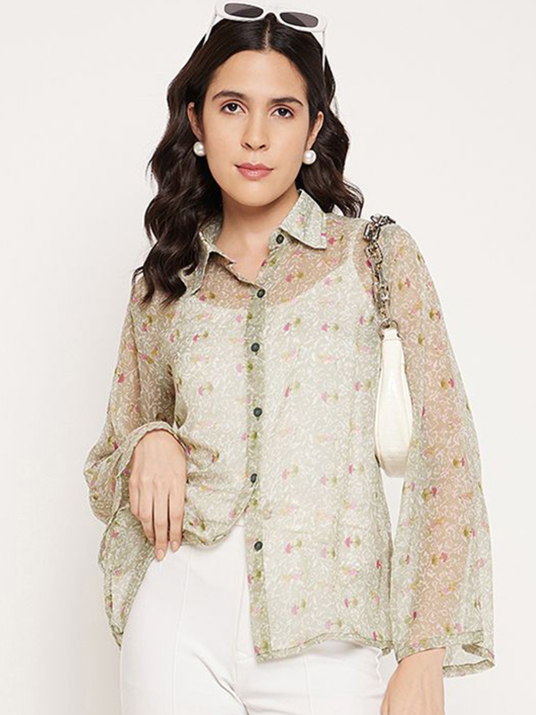 

DressBerry Women Spread Collar Floral Printed Casual Shirt, Green