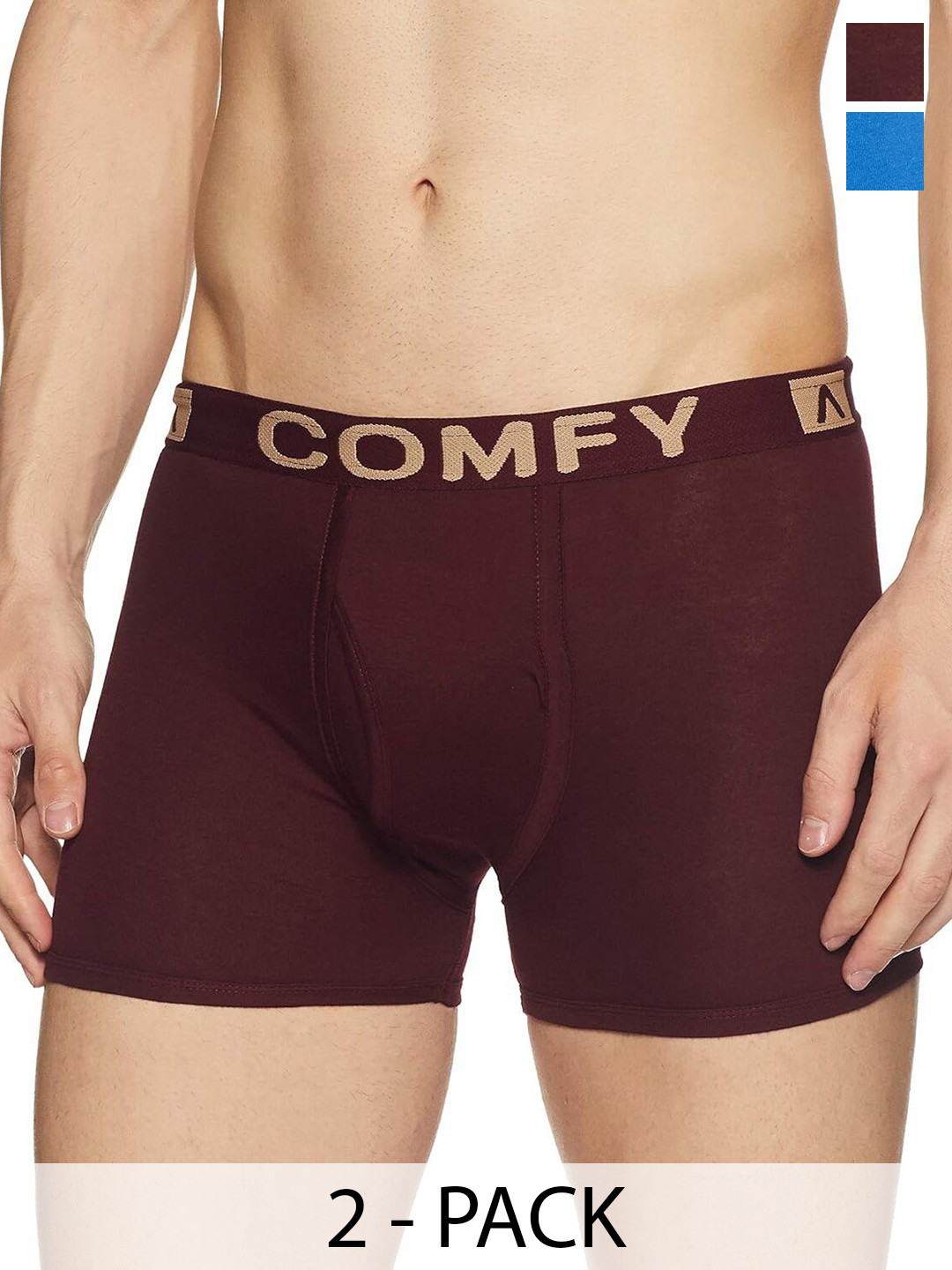 

AMUL COMFY Men Pack Of 2 Assorted Pure Cotton Trunks - Comfy-Plain-Trunk-OE-2-80, Blue