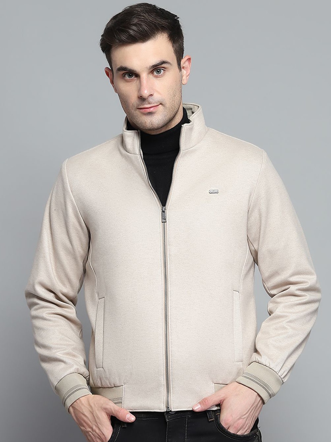 

Monte Carlo Men Mock Collar Solid Casual Padded Jacket, Beige