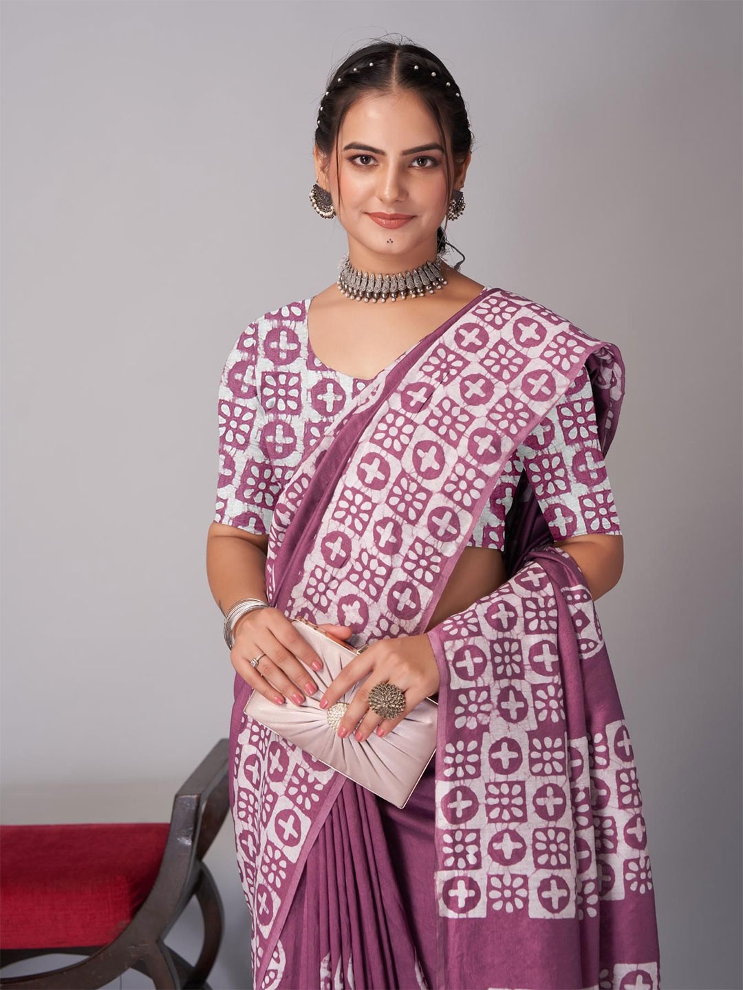 

Kalista Ethnic Motifs Printed Chanderi Saree, Burgundy