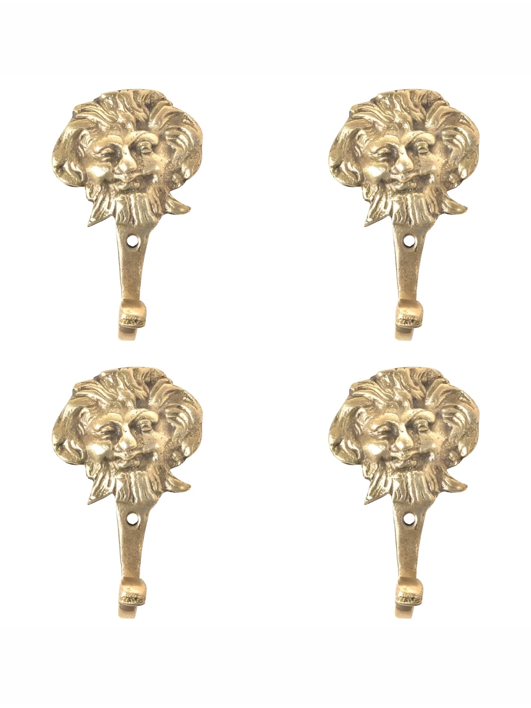 

IndianShelf Gold Toned4 Piece Brass Lion Head Door Hangers Wall Hooks