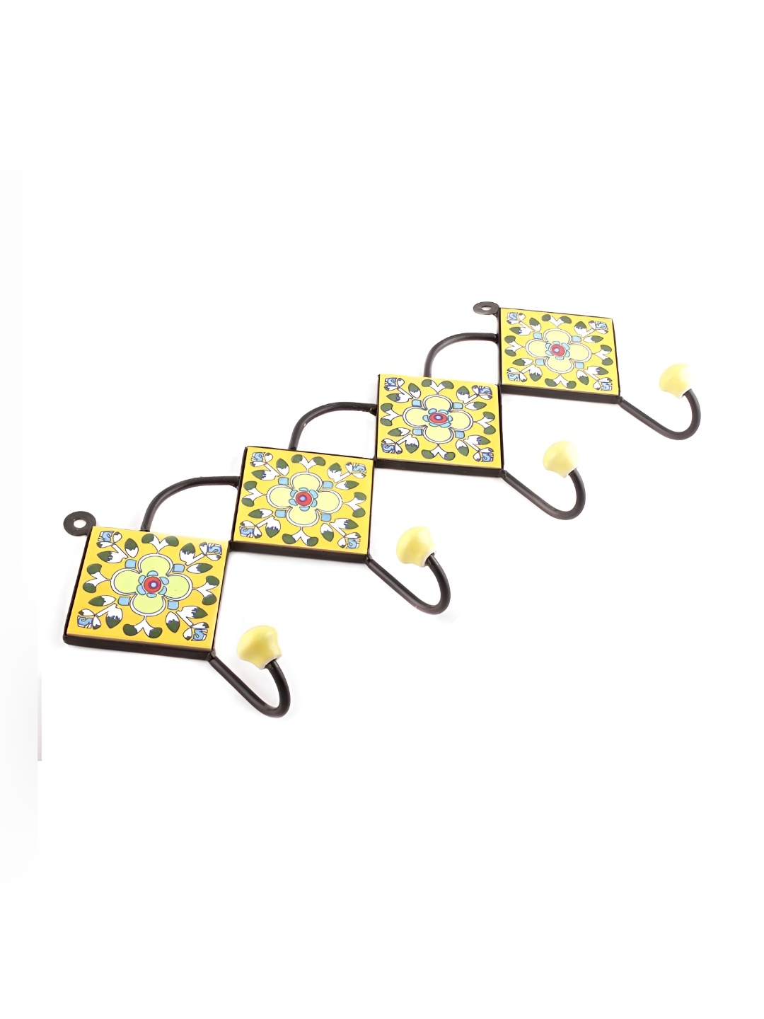 

IndianShelf Yellow & White Floral Printed Ceramic Wall Hook