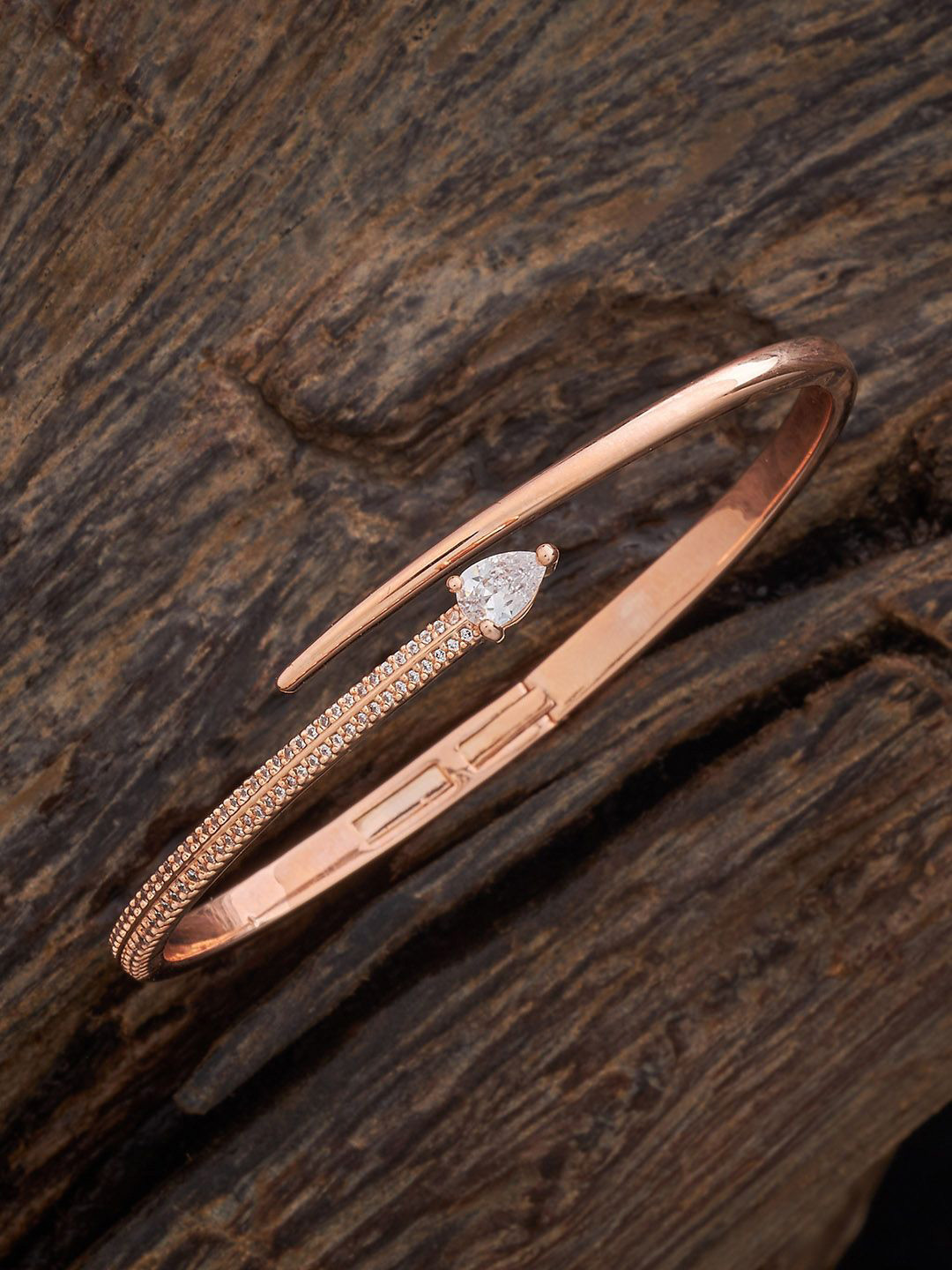 

Kushal's Fashion Jewellery Rose Gold-Plated Cubic Zirconia Studded Cuff Bracelet