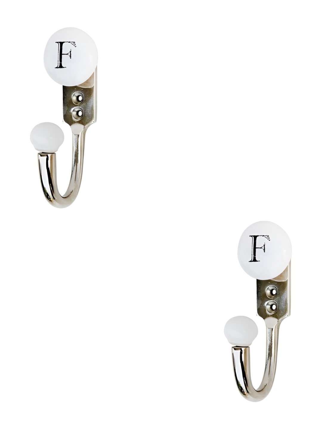 

IndianShelf Black and White 2 Pieces F Alphabet Printed Ceramic Wall Hooks
