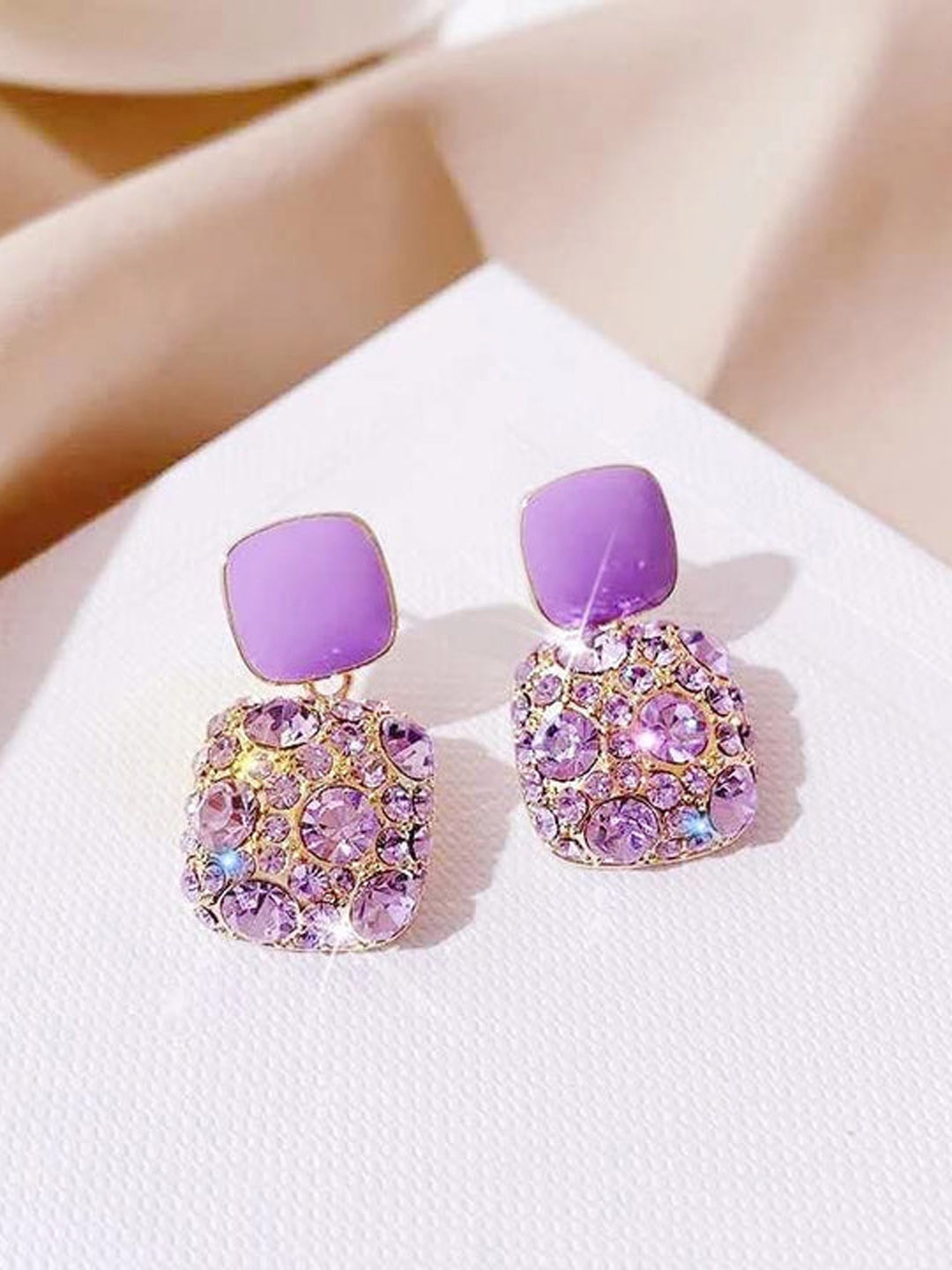

styledose Sterling Silver Rhinestone Studded Classic Drop Earrings, Purple
