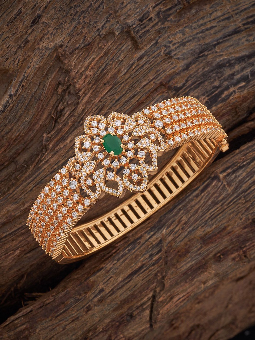 

Kushal's Fashion Jewellery Gold-Plated Cubic Zirconia Stone-Studded Bangle