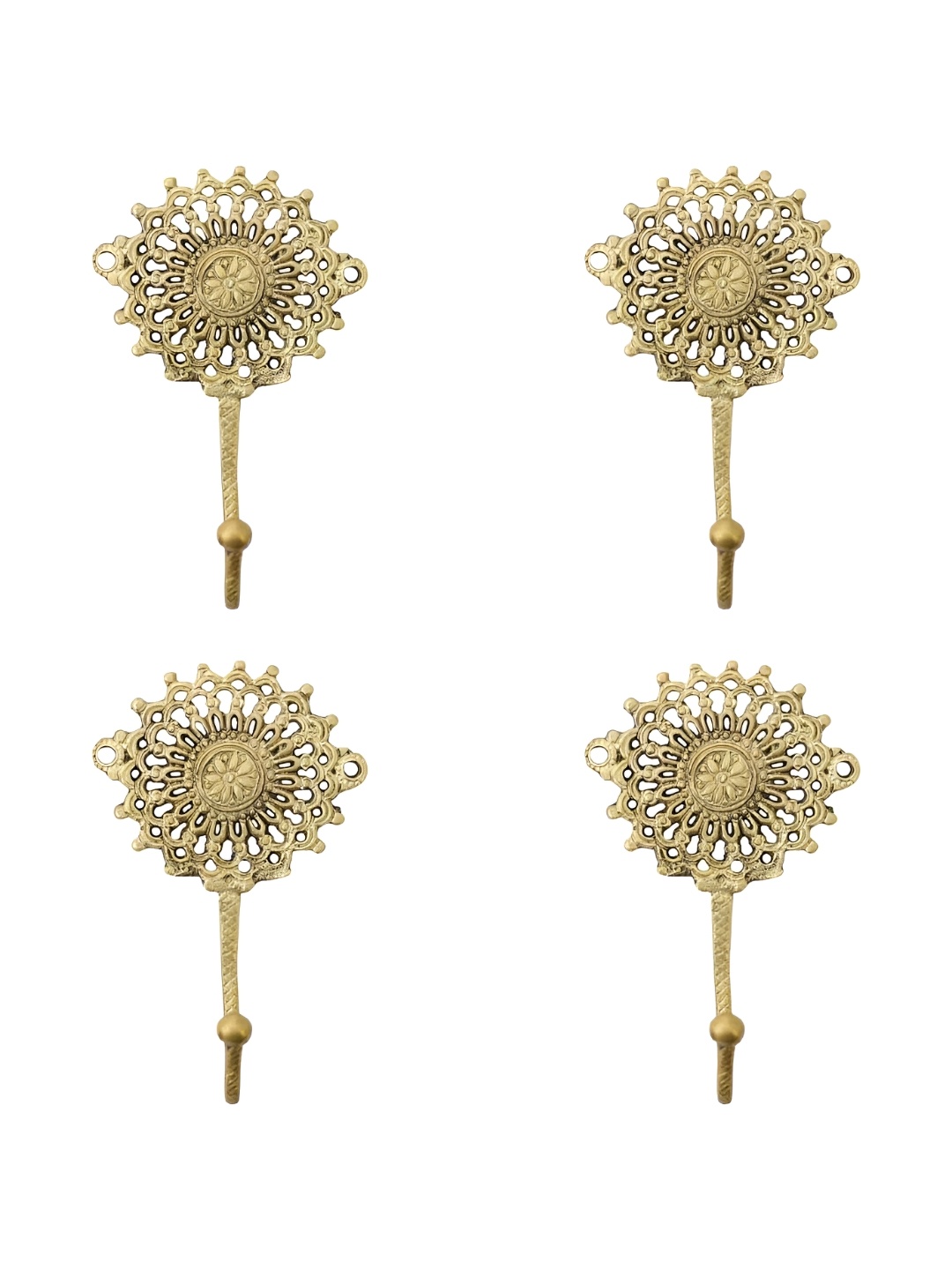 

IndianShelf Gold Toned 4 Pieces Brass Sunflower Wall Hooks