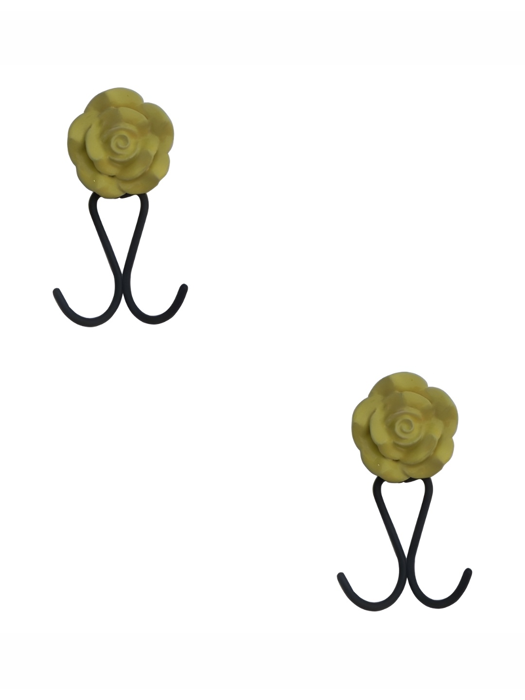 

IndianShelf Yellow 2 Piece Ceramic Rose Wall Hooks Door Hangers for Clothes