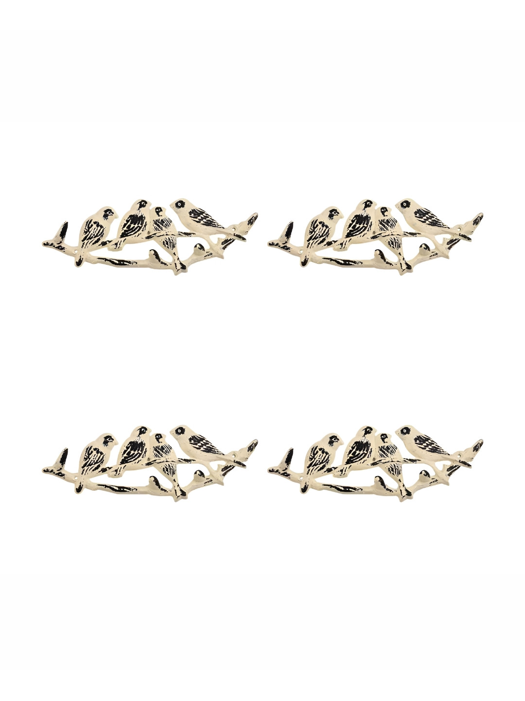 

IndianShelf Cream & Black 4 Pieces Birds Iron Wall Hooks