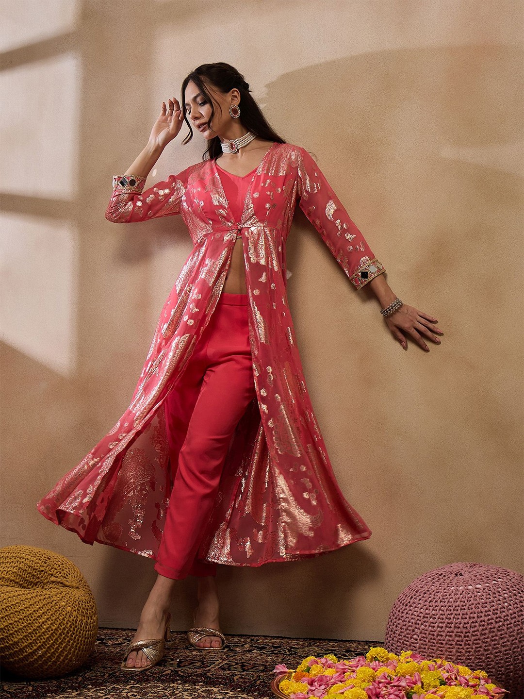 

MABISH by Sonal Jain Women High Slit Kurta With Trouser, Coral