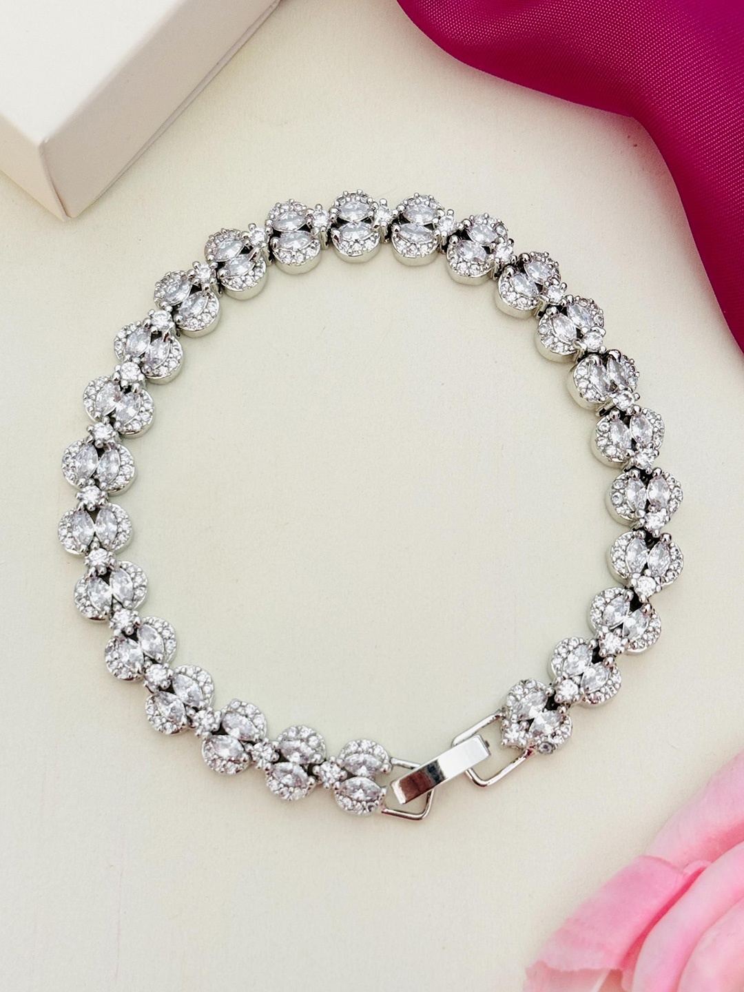 

ABDESIGNS Silver Plated American Diamond Wraparound Bracelet