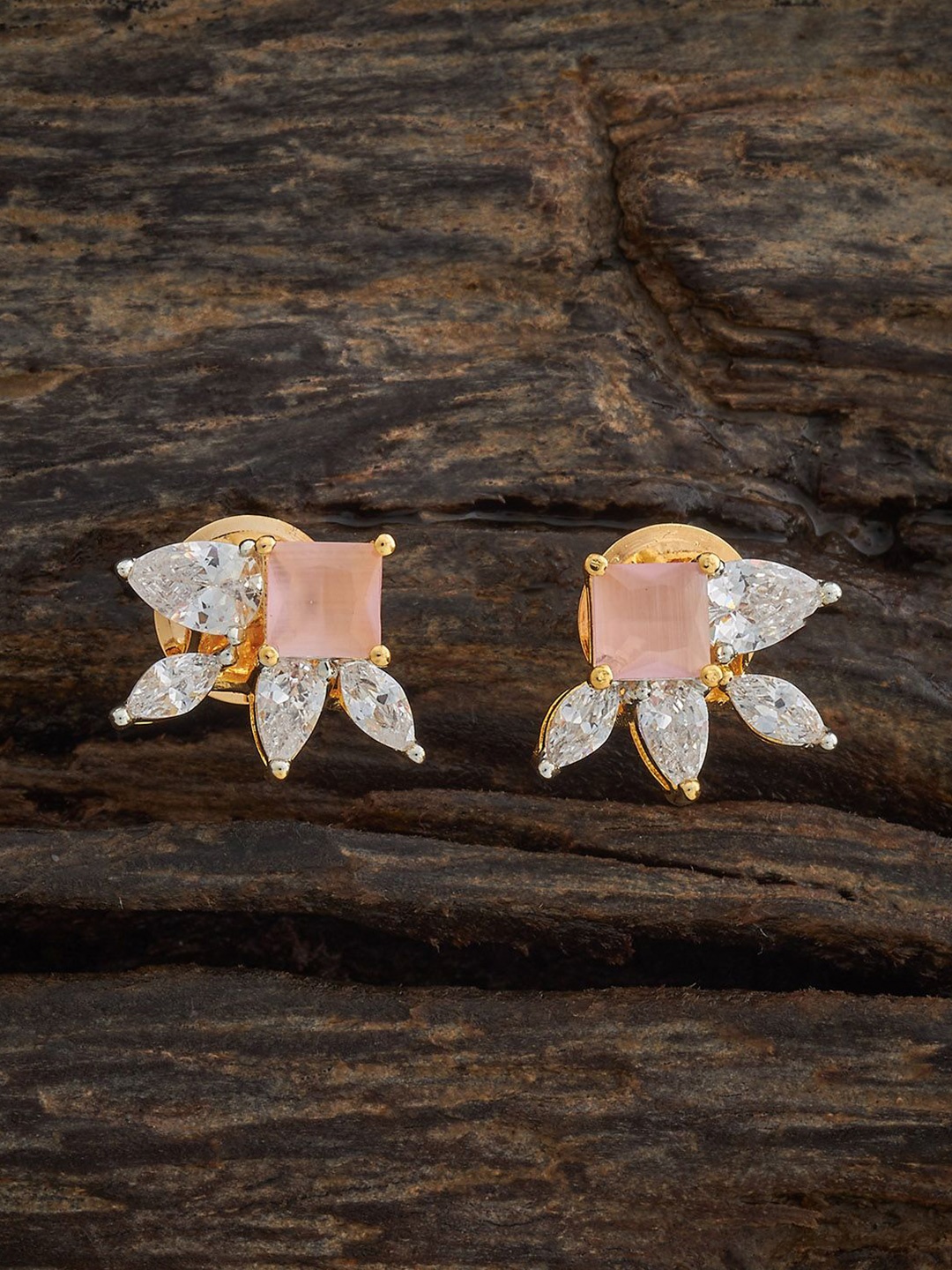 

Kushal's Fashion Jewellery Gold Plated Zircon Studdded Contemporary Studs, Pink