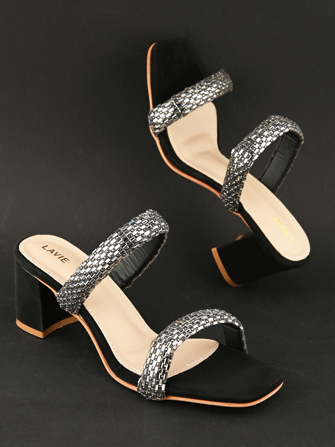 

Lavie Women Embellished Block Heel Sandals, Black