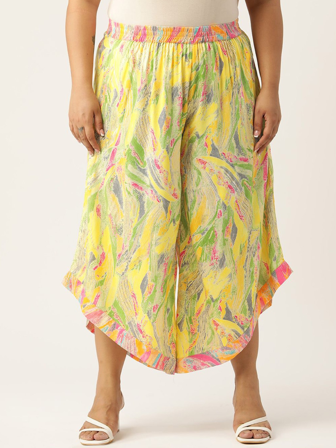 

theRebelinme Women Plus Size Flared Palazzo, Yellow