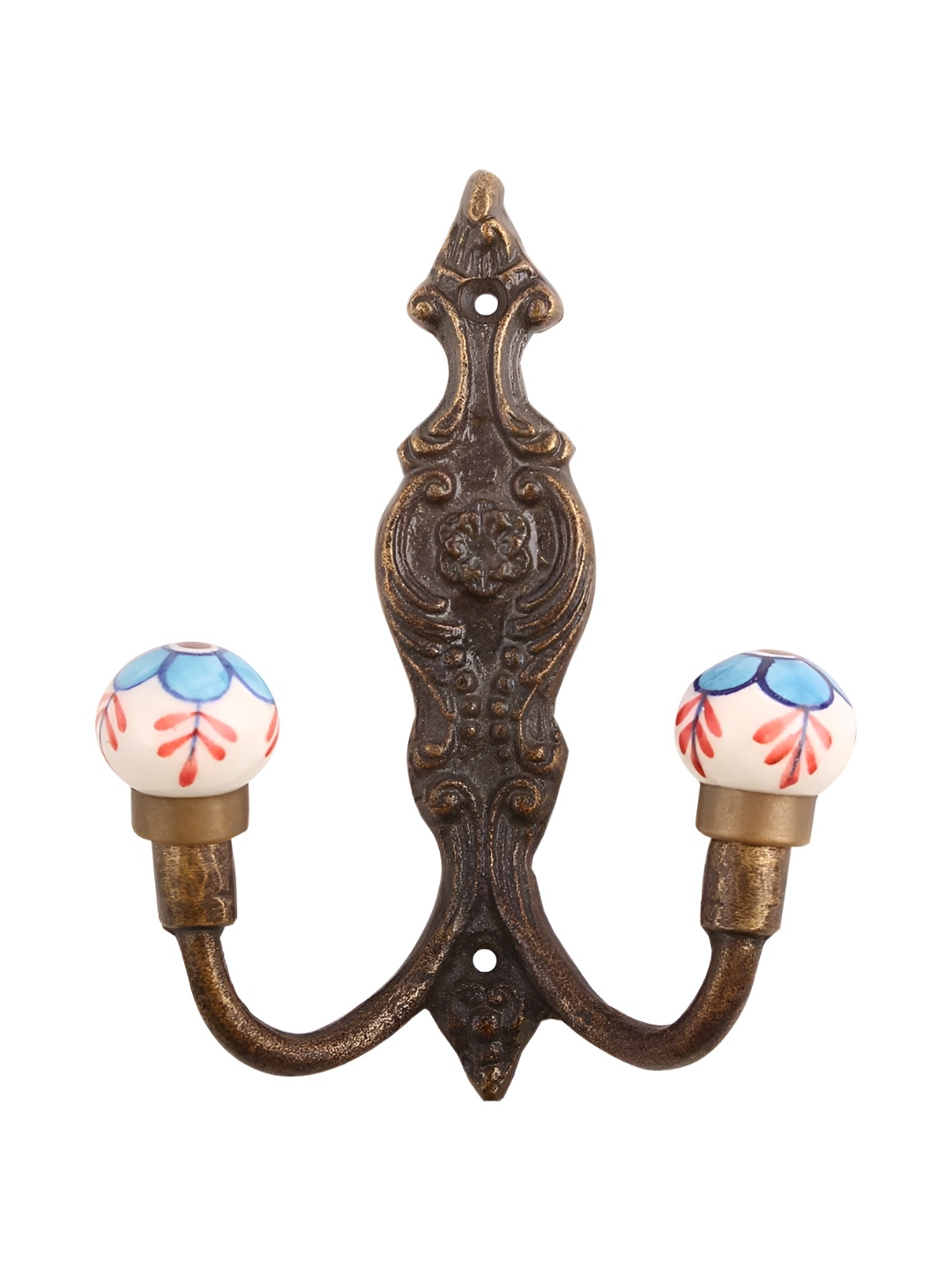 

IndianShelf Turquoise Blue Ceramic Floral Door Hangers for Clothes Wall Hook