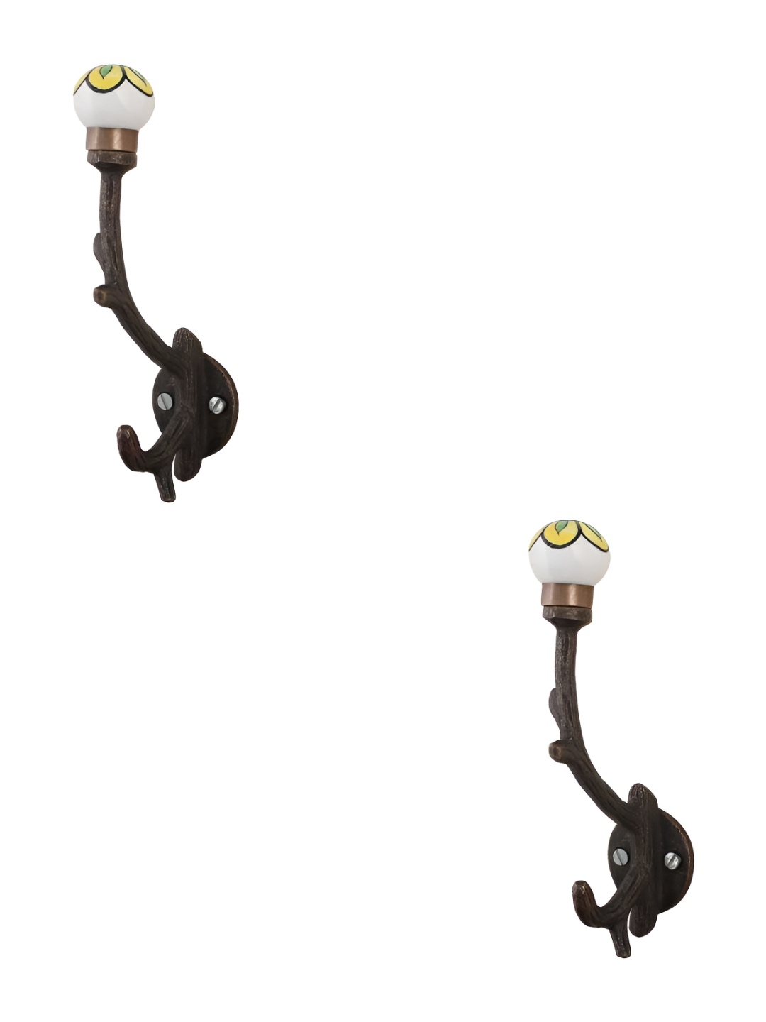 

IndianShelf Yellow and White 2 Pieces Ceramic Tree Wall Hook