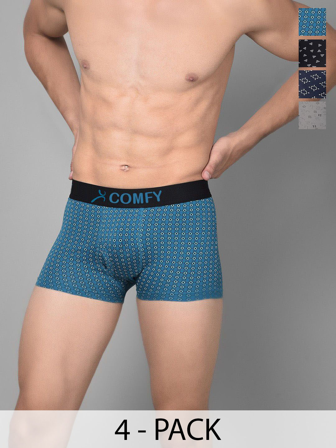 

AMUL COMFY Men Pack Of 4 Printed Assorted Trunks - Comfy-Printed-Trunk-OE-4-100, Blue