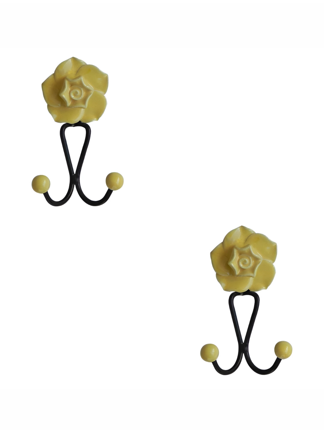 

IndianShelf Yellow & Black 2 Pieces Flower Textured Ceramic Wall Hooks