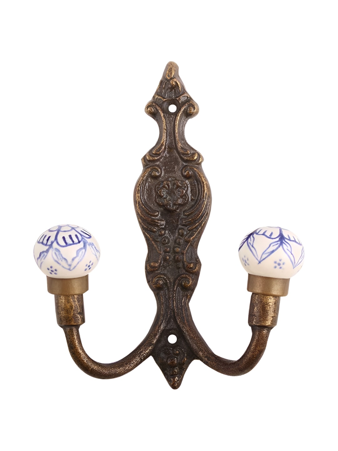 

IndianShelf White and Blue Ceramic Floral Printed Wall Hook