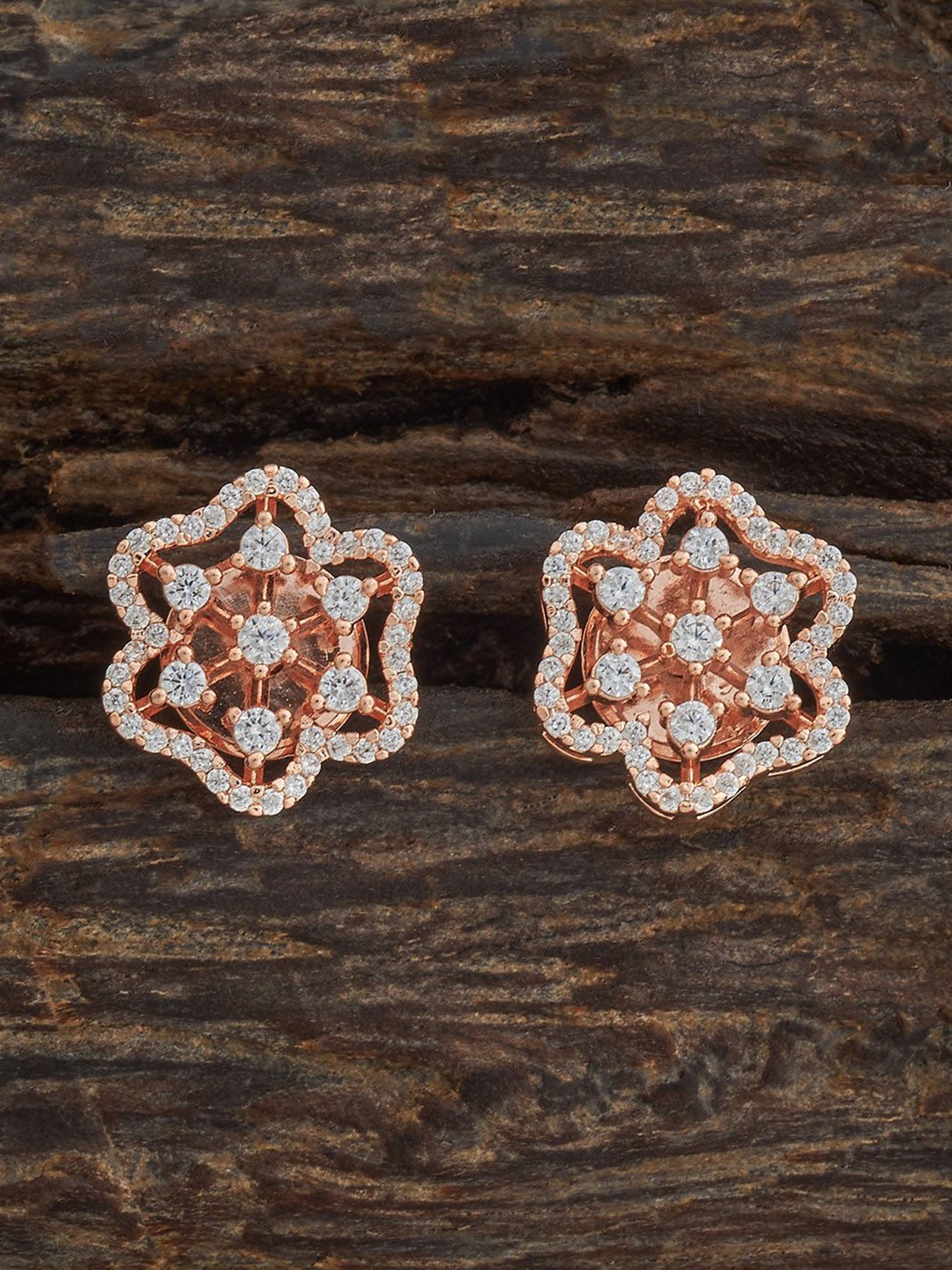 

Kushal's Fashion Jewellery Rose Gold-Plated Zircon Studded Contemporary Studs Earrings