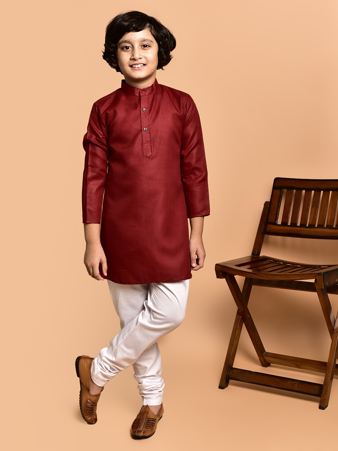 

PRINTINDIA Boys Band Collar Straight Kurta with Trouser, Red