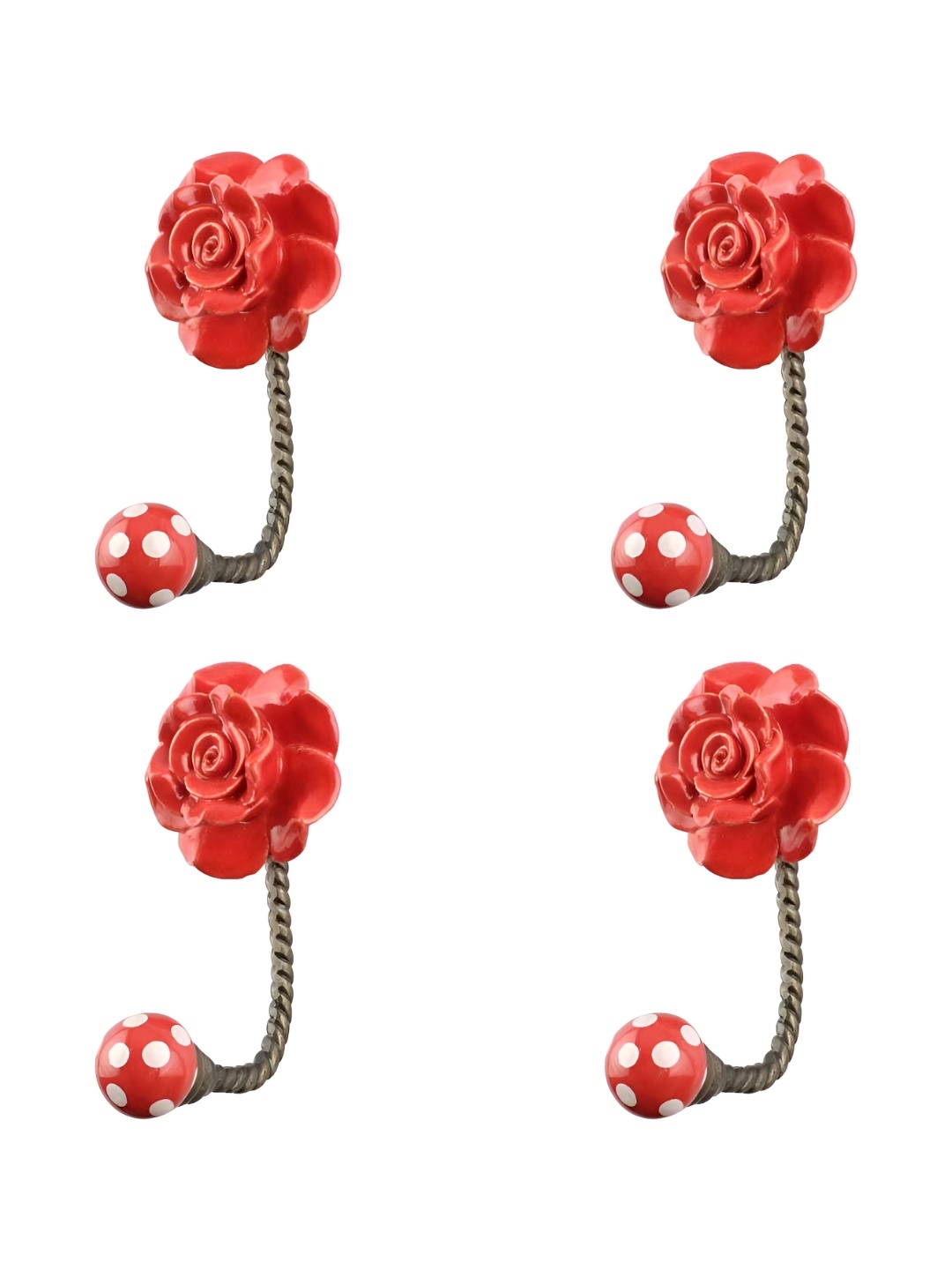 

IndianShelf Red & Gold Toned 4 Pieces Flower Textured Ceramic Wall Hooks