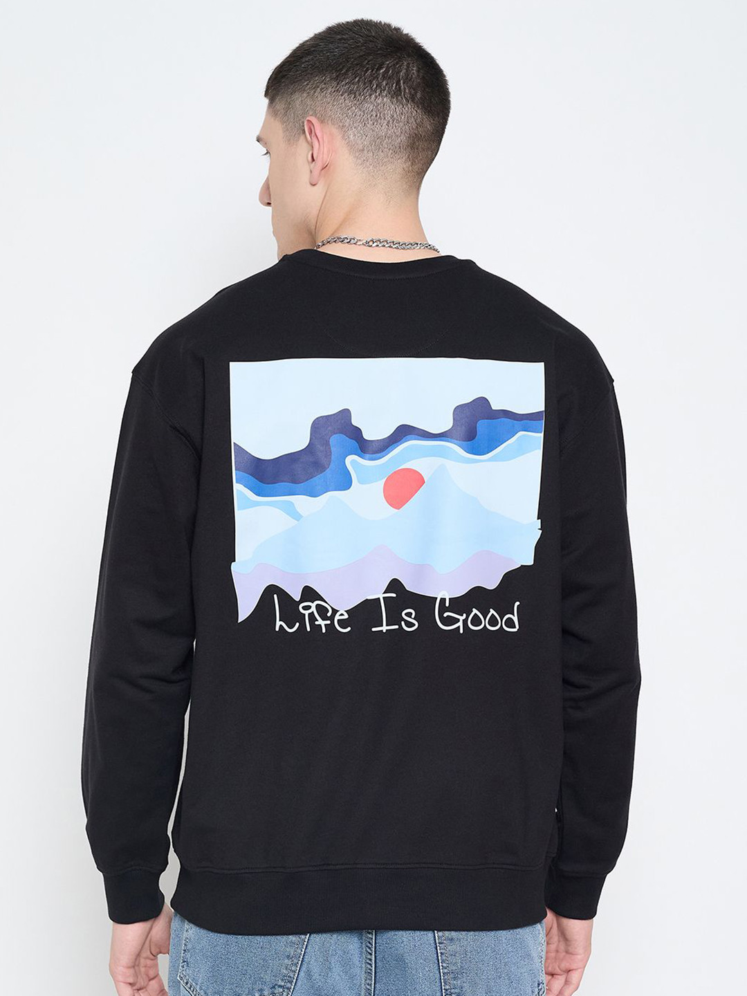 

Mast & Harbour Men Graphic Printed Cotton Sweatshirt, Black